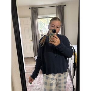 John Galt Waffle‎ Knit Hoodie Top Long Sleeve Casual Cropped